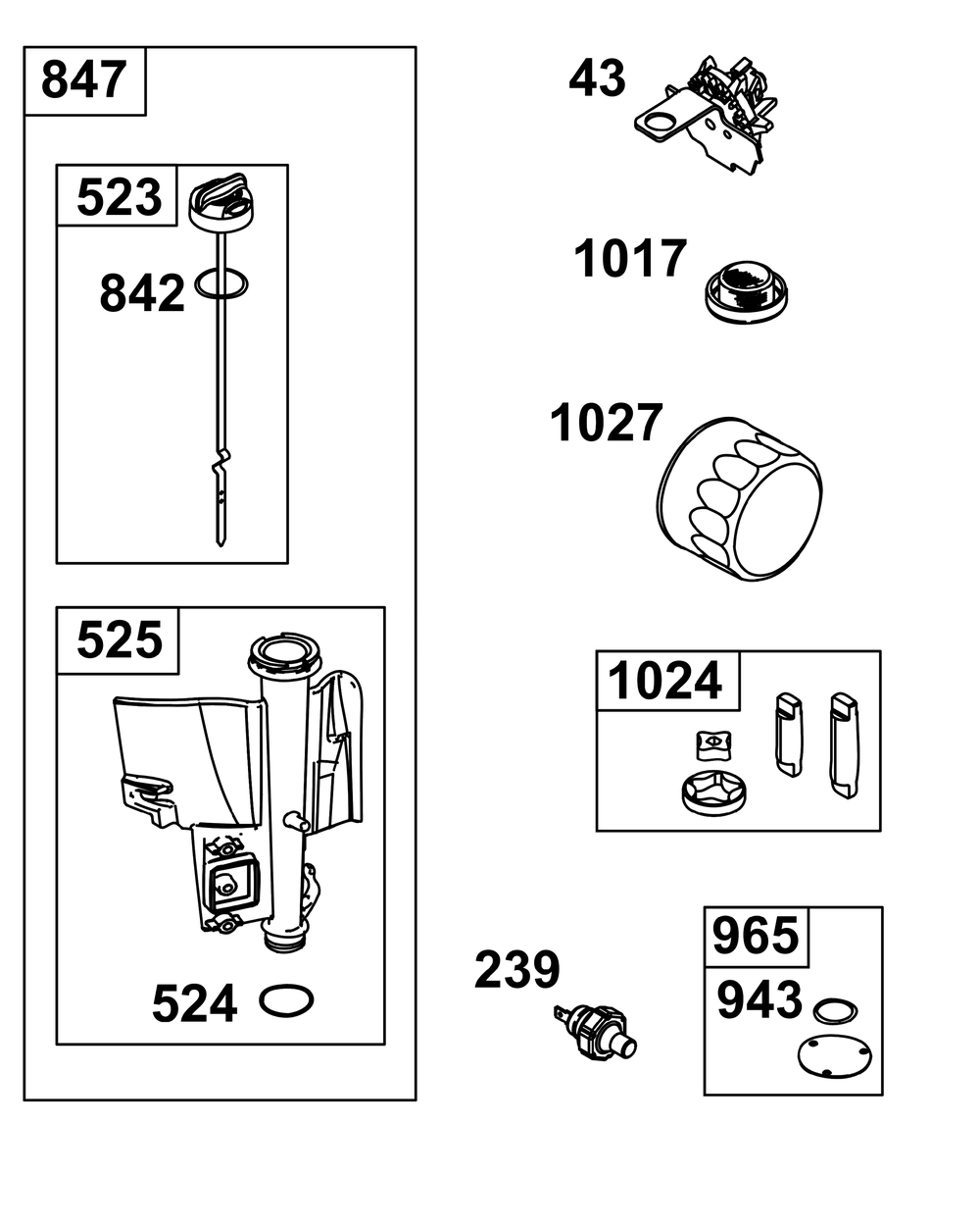 Lubrication Group Diagram and Parts List for 31S777-0005-B5 200000 - 399999 Briggs and Stratton Engine